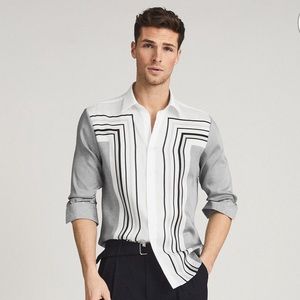 Reiss Marche Long-Sleeve Printed Black and White Shirt NWOT